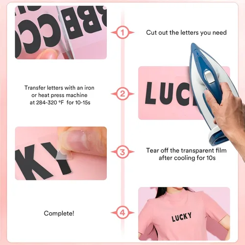 Miniatura 6 de 10 hojas con 1660 piezas de letras y números para planchar, letras de vinilo de 1 pulgada para planchar con letras de transferencia térmica de la A