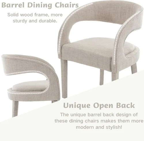 Miniatura 4 de Shunzhi Juego de 2 sillas de comedor modernas de barril, sillas tapizadas de lino para comedor con respaldo abierto, sillas de cocina, sillas