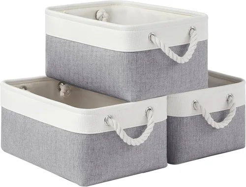 Miniatura 87 de Cestas de almacenamiento para estantes de 11.8 x 7.9 x 5.2 pulgadas, contenedores de almacenamiento plegables de tela con asas, organizador