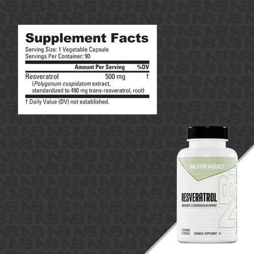 Miniatura 2 de NutraBio Suplemento de resveratrol puro 98% de 500 mg - estandarizado a 490 mg de resveratrol trans, salud cardíaca y defensa antioxidante - 90