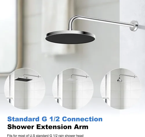 Miniatura 5 de Hibbent Brazo de extensión de ducha de metal de 16 pulgadas, brazo de ducha extra largo de acero inoxidable con brida, extensor de cabezal de ducha