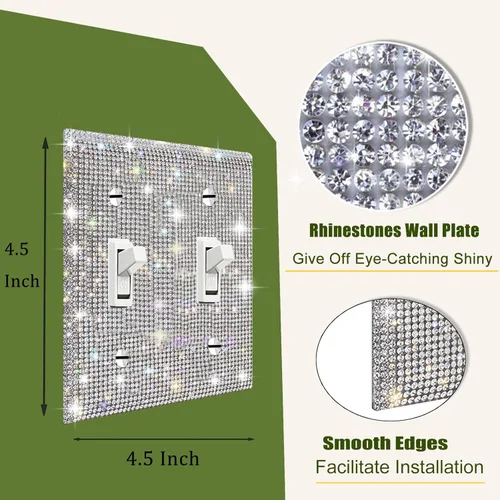 Miniatura 2 de Cubierta de placa de pared con diamantes de imitación plateados brillantes, cubierta de placa de interruptor de luz, cubierta decorativa de doble