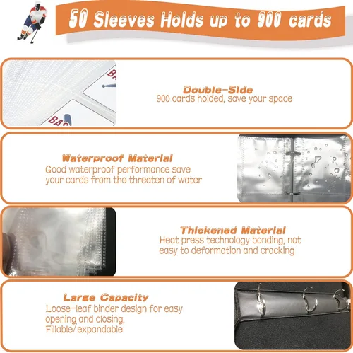 Miniatura 5 de Álbum de Tarjetas de Hockey, Carpeta de Tarjetas de Intercambio de 9 Bolsillos con 50 Fundas Extraíbles, Compatible con 900 Tarjetas Deportivas