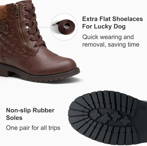 Miniatura 5 de Vepose Women's Combat Ankle Boots Lace up Comfortable Short Booties Low Heel