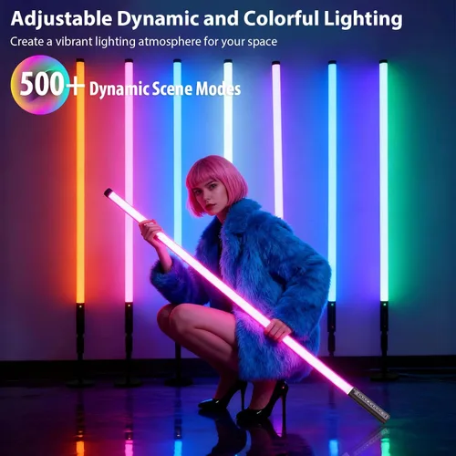 Miniatura 3 de Paquete de 6 tubos RGB de 3 pies de luz portátil de 5000 mAh con batería LED con soporte y control remoto, 500 efectos de iluminación, barra de luz