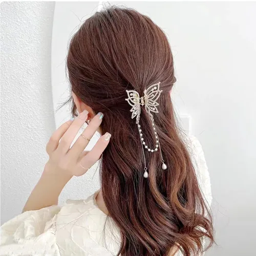 Miniatura 5 de 3 Piezas de Pinzas de Mariposa para el Cabello, Pinzas de Cabellera con Borla de Mariposa, Pinzas de Mariposa con Pedrería de Metal, Pinzas