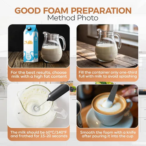 Miniatura 4 de Varita espumadora de leche de mano recargable con soporte, espumador de leche de doble batidor de mano, 3 niveles de velocidad, agitador de café