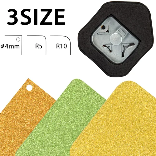 Miniatura 3 de QIQQIKIN - Perforadora de esquina con agujero de 4 mm, punzón circular +R5mm+R10mm, redondeador de esquinas de 3 vías, punzón de papel, para papel