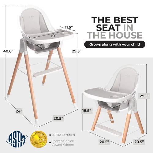 Miniatura 5 de Silla alta de Children Of Design - Trona de bebé 6 en 1 no reclinable para bebés y niños pequeños, madera moderna, fácil de limpiar, bandeja