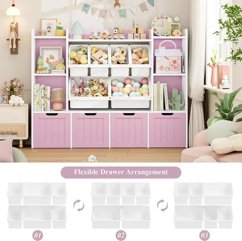 Miniatura 3 de FINETONES Organizador de almacenamiento de juguetes de 55.1 pulgadas con 6 cubos de juguetes, organizador grande de juguetes, estantería para niños