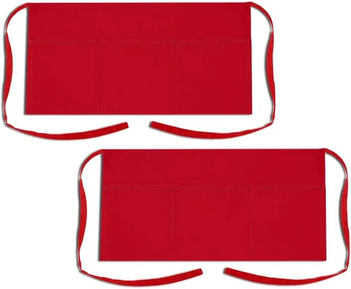 TOPTIE Paquete de 2 delantales de cintura para camarero y servidor bistró con 3 bolsillos, medios delantales para restaurante y cocina, 24 pulgadas