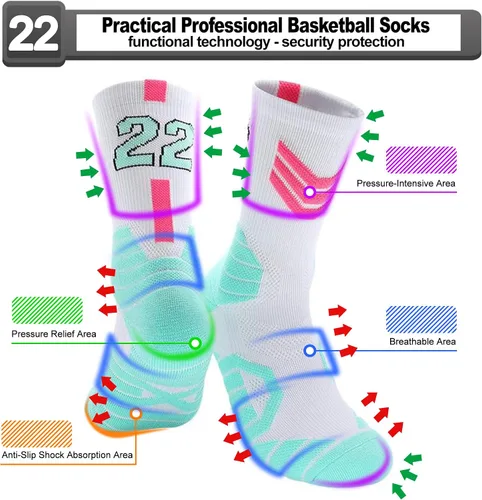 Miniatura 34 de 2 pares de calcetines de baloncesto para hombres y niños, equipo de baloncesto con número de la suerte, calcetines de estrella para niños y adultos