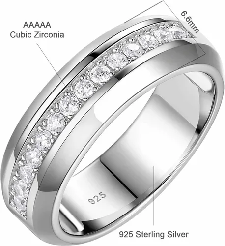 Miniatura 6 de Anillo de boda de oro blanco para hombre, plata de ley 925 con 13 circonitas cúbicas de corte redondo, anillo de compromiso para él, talla 7-14