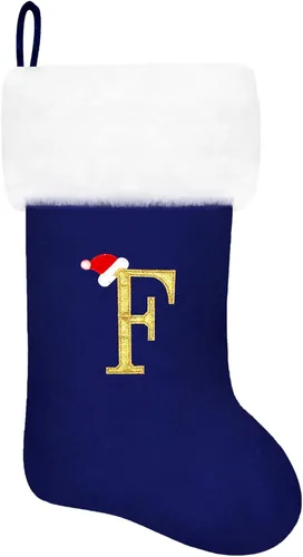 Miniatura 101 de Calcetines de Navidad bordados de 20 pulgadas con monograma, terciopelo negro con puño de felpa blanca supersuave, adornos clásicos para decoración