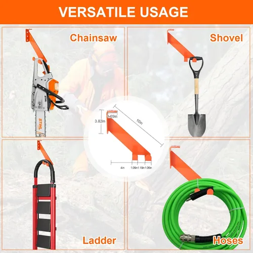 Miniatura 4 de Soporte para motosierra 3 en 1 de 10 pulgadas, soporte de pared de motosierra resistente, colgador de sierra de cadena de acero calibre 10