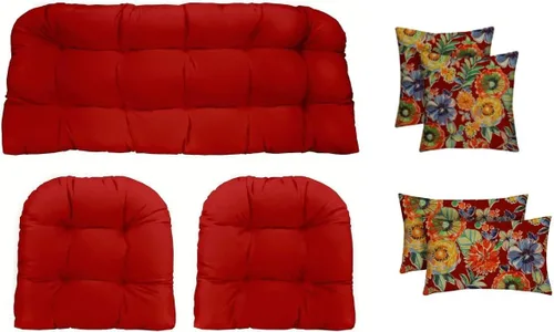 Miniatura 17 de RSH DECOR Juego de 7 piezas de mimbre copetudo para interiores y exteriores, sofá biplaza, cojines cuadrados y lumbares, hecho de telas aztecas