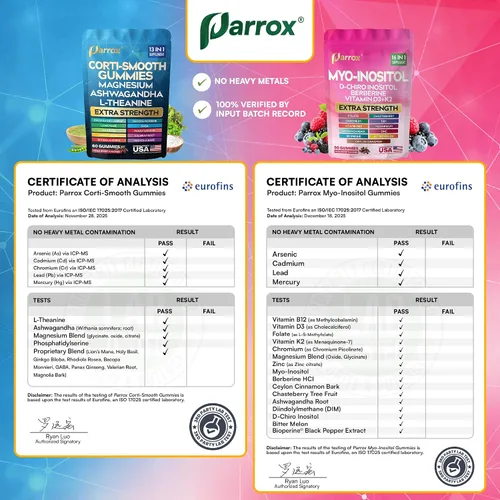 Miniatura 10 de Paquete de gomitas calmantes y lisas: suplemento de cortisol y mio-inositol con D-Chiro inositol, berberina, magenesio, ashwagandha, L-teanina