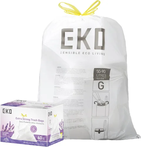 Miniatura 14 de EKO 4 galones / 10-15 litros, 80 bolsas de basura pequeñas con cordón, bolsas de basura extrafuertes sin perfume, rollo fácil de dispensar