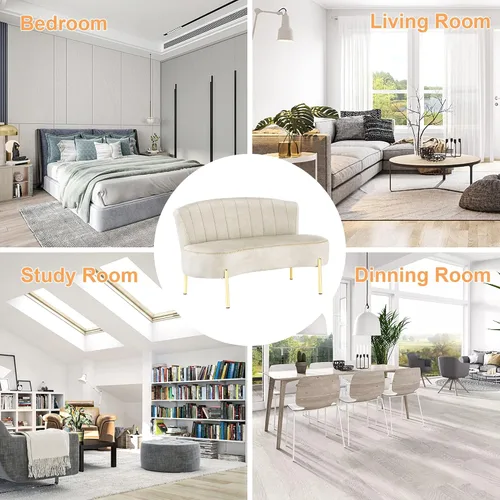 Miniatura 7 de annjoe Sofá de dos plazas tapizado, banco de banqueta, otomano con respaldo y patas de metal dorado para comedor, sala de estar, dormitorio, funiture