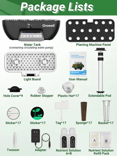 Miniatura 7 de Kit de Sistema de Cultivo Hidropónico Growell, Jardín de Hierbas de 17 Cápsulas con 102 Luces de Cultivo de 28W de Espectro Completo y 2