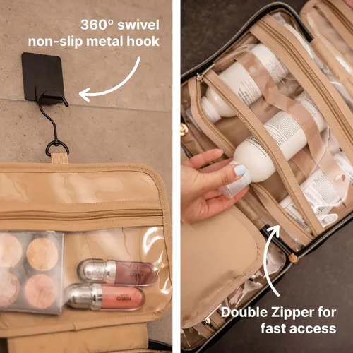 Miniatura 4 de Carrywell - Neceser de viaje con gancho para colgar, organizador de maquillaje, bolsa de cosméticos resistente al agua para contenedores