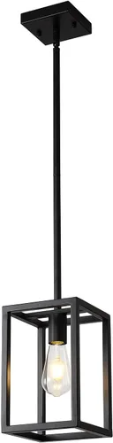 Miniatura 23 de Lámparas de Cocina para Comedor, Candelabros Rectangulares de Estilo Granja para Comedores, Lámpara Colgante Industrial de 5 Luces en Negro Mate