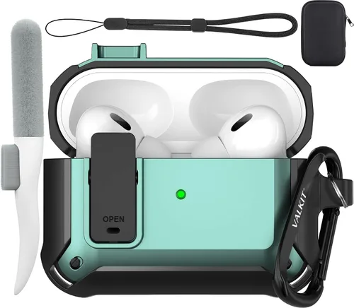 Miniatura 24 de Valkit Funda para Airpods para hombres con cerradura, funda de cuerpo completo con llavero para AirPods de Apple a prueba de golpes, funda