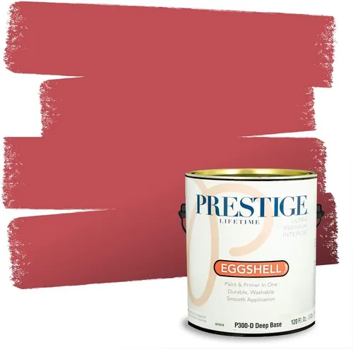 Miniatura 208 de Prestige Paints E100-T-SW6591 Pintura exterior e imprimación en uno, 1 galón, plano, combinación comparable de Sherwin Williams Amaryllis, 1 galón