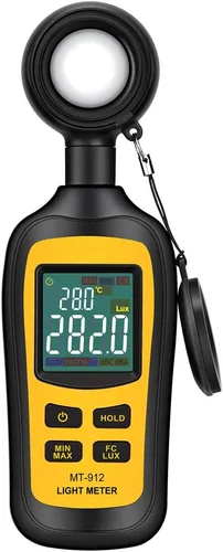 Medidor de Luz Digital Luxómetro Portátil Medidor de Temperatura Ambiental, Rango de hasta 200,000 Lux, Luxómetro con Pantalla LCD a Color de 4