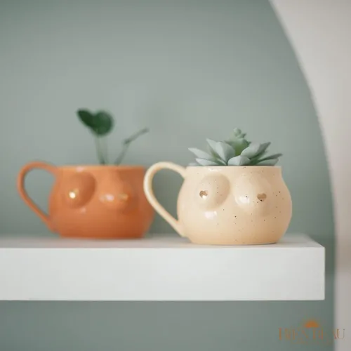 Miniatura 6 de BIEN BEAU Taza de cerámica moteada con forma de mujer con puntas de corazón doradas, regalo de elefante blanco, divertida taza grande para tetas