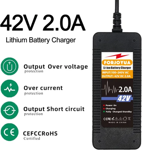 Miniatura 2 de Cargador de batería de 36V/42V 2A con conector de 3 clavijas para paquete de baterías de litio 10S 36V