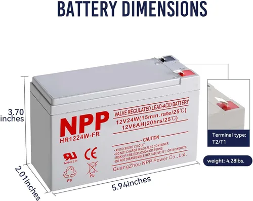 Miniatura 2 de NPP Batería HR1224W de 12 V 6 Ah, batería de repuesto de UPS AGM de alta velocidad de 144 W con terminales F2, compatible con APC RBC154, BE600M1