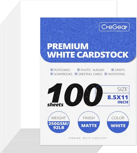 100 hojas de papel de cartulina blanca, papel de impresora de cartulina de 8.5 x 11, cartulina de 92 libras/8.82 oz/m², papeles de impresión gruesos