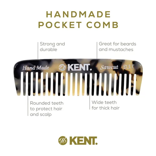 Miniatura 4 de Kent 93T Tokyo White - Peine para barba para hombre, peine de dientes anchos para hombre, ideal para bigotes y barbas y vello facial, peines Blanco