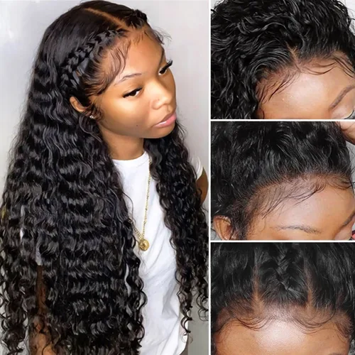 Miniatura 3 de Pelucas de cabello humano ondulado con encaje frontal húmedo y ondulado de 24 pulgadas, 13 x 4, para mujeres negras, sin pegamento, brasileño