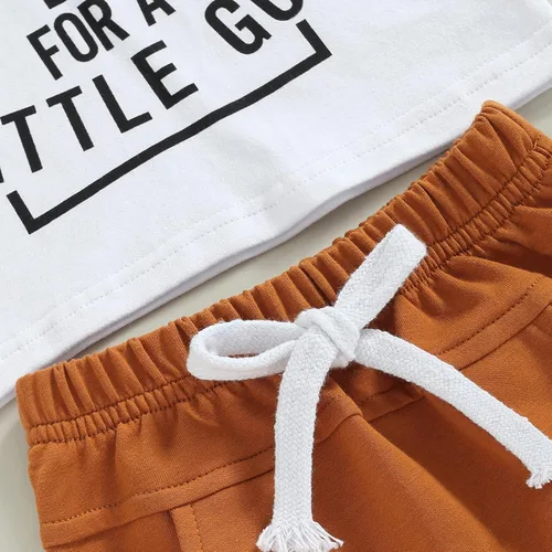 Miniatura 45 de Conjunto de traje de verano para bebé niño pequeño, manga corta, cuello redondo, letras impresas, lindo traje de verano, conjunto de 2 piezas