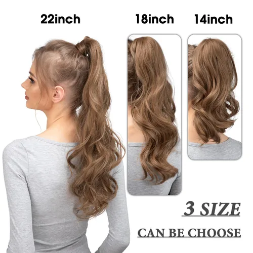 Miniatura 4 de CJL HAIR Extensión de cola de caballo de 18 pulgadas con cabello rizado y ondulado, clip de cola de caballo, peluca sintética falsa para mujeres