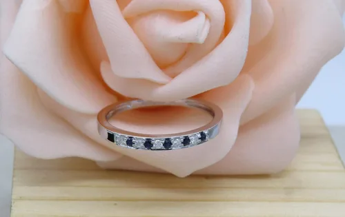Miniatura 4 de Dazzlingrock Collection Round Blue Sapphire & White Diamond Alternate Thin Stackable Wedding Band for Women 10K Rose Gold