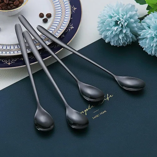 Miniatura 4 de Cuchara negra de mango largo, agitadores de café, cucharas de café de acero inoxidable de alta calidad, cucharas de té helado, cuchara de helado, 2.