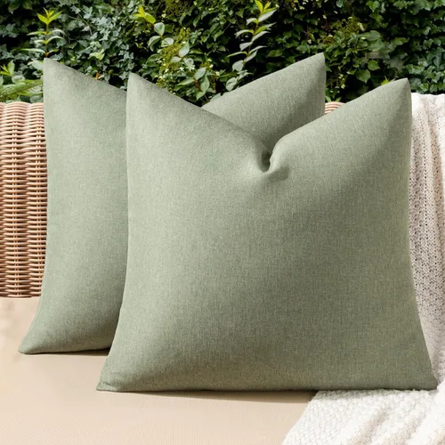 Miniatura 58 de MIULEE Paquete de 2 fundas decorativas para almohadas de exterior, sólidas, impermeables, de lino sintético, estilo granja de jardín, fundas de Óxido