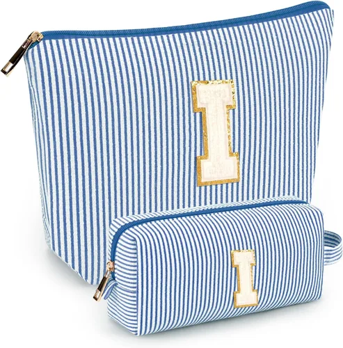 Miniatura 8 de 2 piezas de bolsas de maquillaje iniciales para mujeres: bolsa de cosméticos para viaje y artículos de tocador - Regalos de cumpleaños para niñas