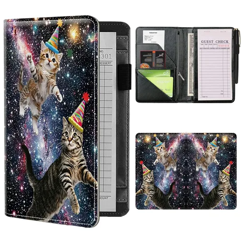 Miniatura 27 de Libros de mesero para camarera con bolsillo con cremallera, lindo esqueleto de baile, almohadillas de cuero para servidor, organizador de meseros