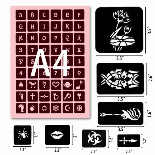 Miniatura 2 de Koogel Kit de plantillas de tatuaje de henna de 524 piezas con bolígrafo, plantillas de arte corporal reutilizables para festivales, fiestas