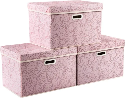 Miniatura 40 de PRANDOM Caja de almacenamiento plegable más grande con tapa [1 unidad] Contenedor Cesta Organizadora Cubo de Almacenamiento Decorativo de Tela
