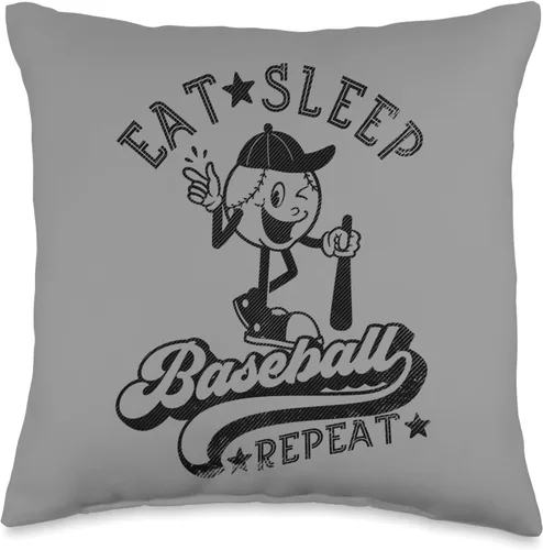 Vintage Baseball Designs Store Inc. Eat Sleep Repeat Baseball Mascot Lover Player Fan Pillow - Almohada de 16 x 16 pulgadas, multicolor