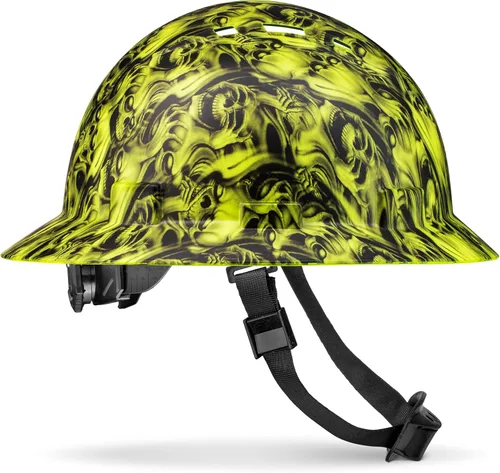 Miniatura 13 de Casco duro OSHA de ala completa sin ventilación con diseño de tatuaje/calavera con acabado mate con suspensión de 6 puntos Bandera estadounidense