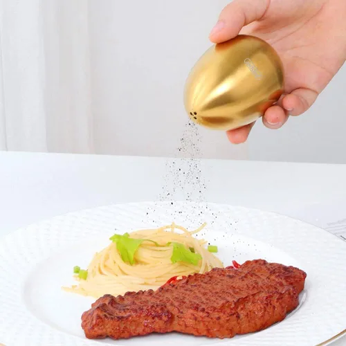 Miniatura 3 de Juego de salero y pimienta: dispensador de sal y pimienta de acero inoxidable 2 piezas para cocina (dorado)