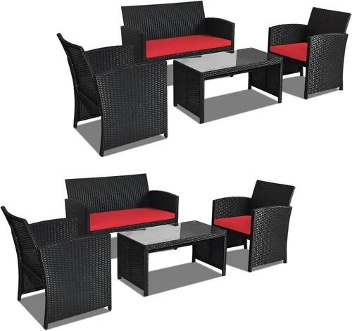 Miniatura 14 de DORTALA Juego de muebles de mimbre para patio de 4 piezas, sofás de ratán para exteriores con juegos de bistró con mesa auxiliar para patio, balcón