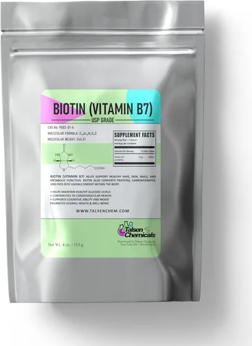 Biotina (vitamina B7) Polvo de vitamina B7 en polvo para la salud del cabello, la piel y las uñas, vitamina de biotina sin OMG, sin gluten (4 onzas