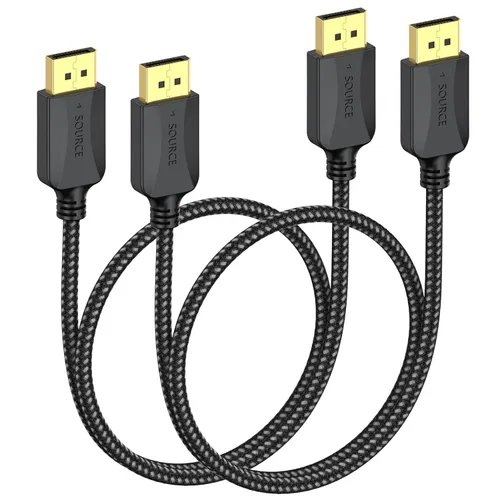 Cable DisplayPort a DisplayPort de 3 pies, trenzado, paquete de 2 adaptadores de puerto de pantalla DP macho a macho 4K, 2 k@165 Hz/144 Hz/120 Hz